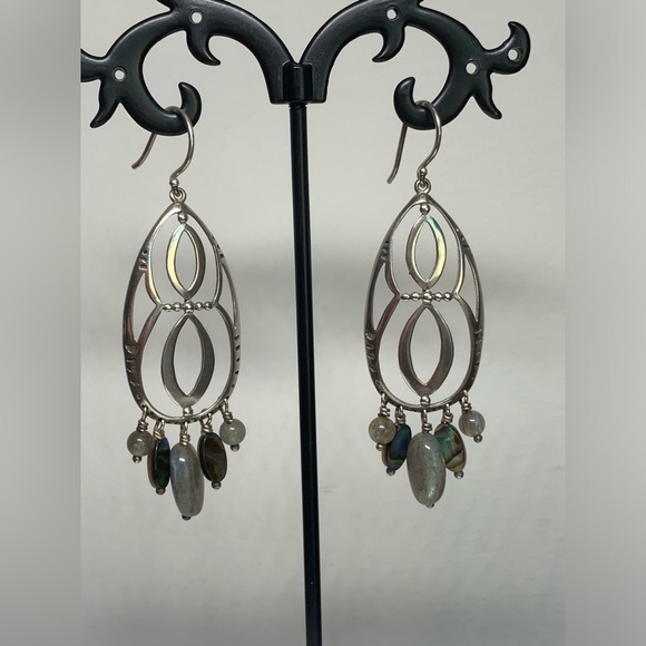 Silpada Sterling Silver HTF INFINITY Feldspar, Abalone Shell Chandelier Earrings - Picture 3 of 13